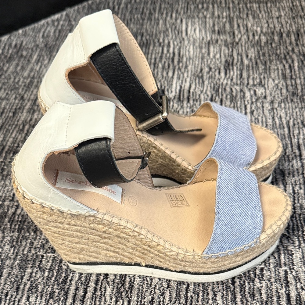See By Chloe Blue and Tan Espadrille Sandals - Picture 3 of 6
